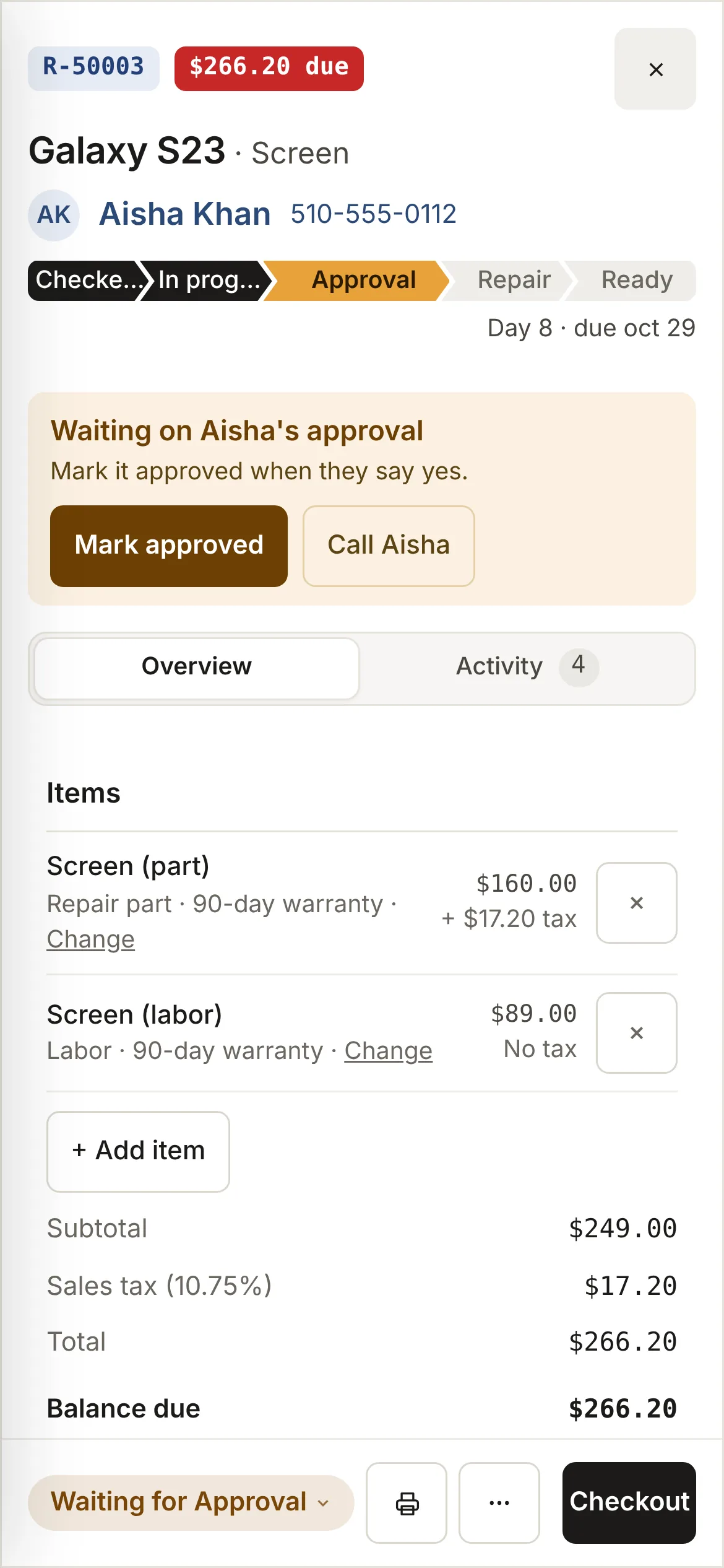 The same ticket on a phone